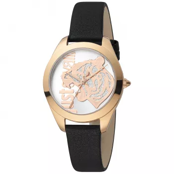 JUST CAVALLI Sieviešu JC1L210L0025 32mm Kvarca Analogais Pulkstenis - Sudraba Ciparnīca, Brūna Āda