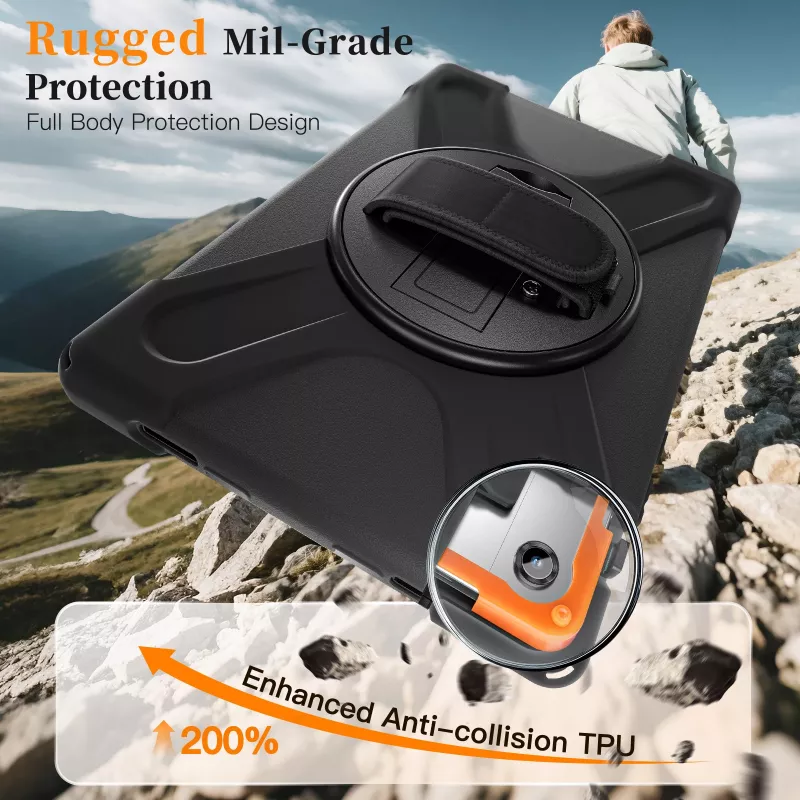JUST MUST JM Rugged Case Grip Samsung Galaxy Tab A11+ ar siksnu Melns