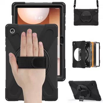 JUST MUST JM Rugged Case Grip Samsung Galaxy Tab A11+ ar siksnu Melns