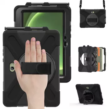 JUST MUST JM Rugged Case Grip Samsung Galaxy Tab Active Pro/Active4 Pro/Active5 Pro ar siksnu Melns