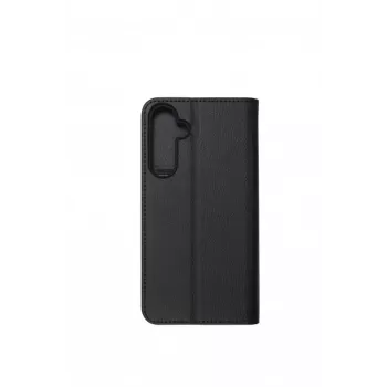 JUST MUST JM Stand Flip Case Samsung Galaxy A35 5G, melns – PU ādas maciņš ar karšu kabatām un statīvu