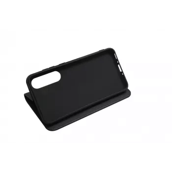 JUST MUST JM Stand Flip Case Samsung Galaxy A35 5G, melns – PU ādas maciņš ar karšu kabatām un statīvu