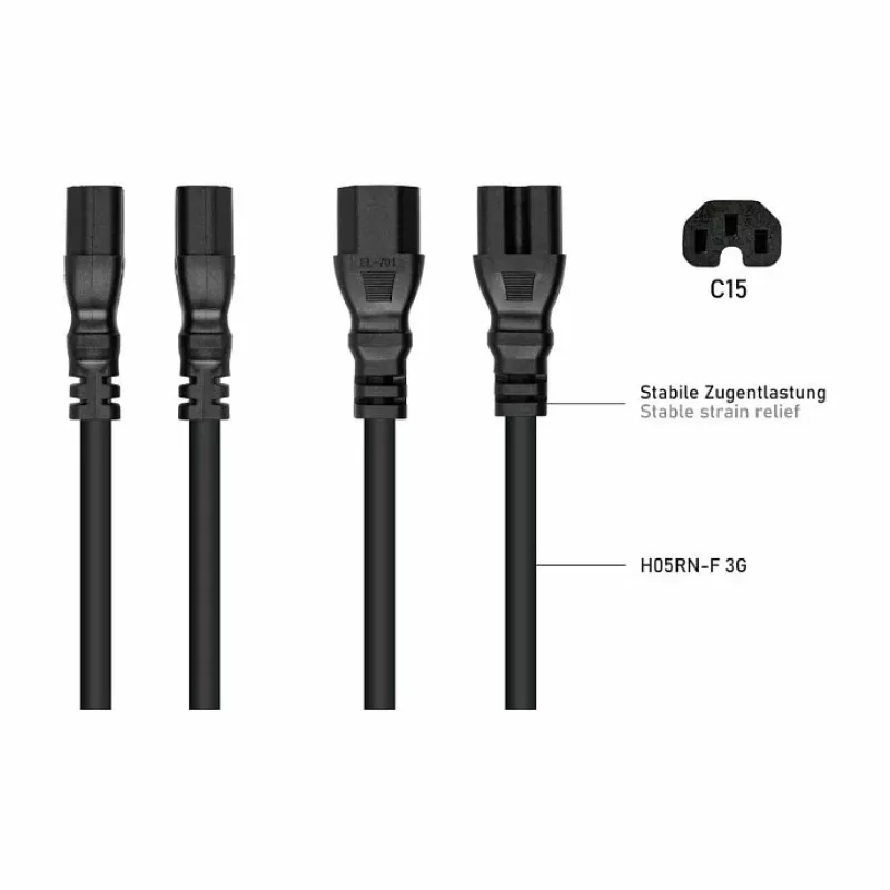 Kabelmeister C14 uz C15 karstā apstākļa strāvas vads 0,5 m 10A 250V melns