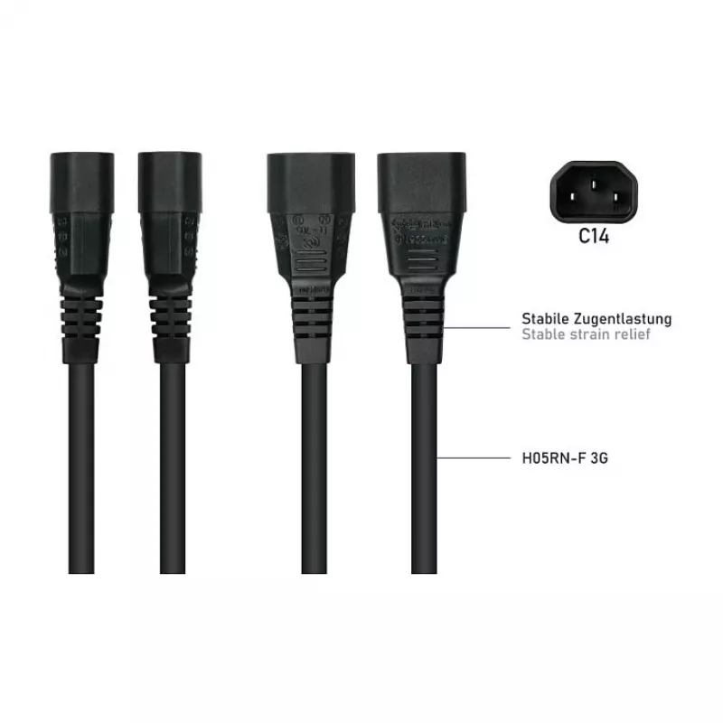 Kabelmeister C14 uz C15 karstā apstākļa strāvas vads 0,5 m 10A 250V melns