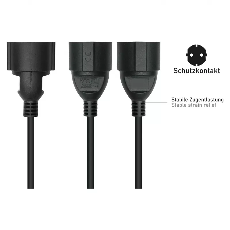 Kabelmeister C14 uz Schuko kontaktligzdas strāvas adaptera kabelis 0,15m melns