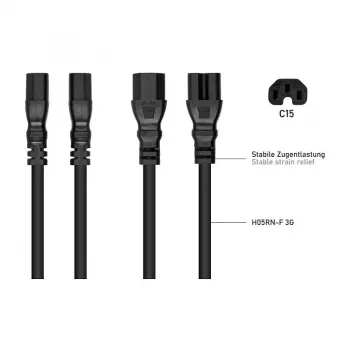 Kabelmeister IEC C14 to C15 strāvas kabelis 3m (SK1450-S030) – Melns