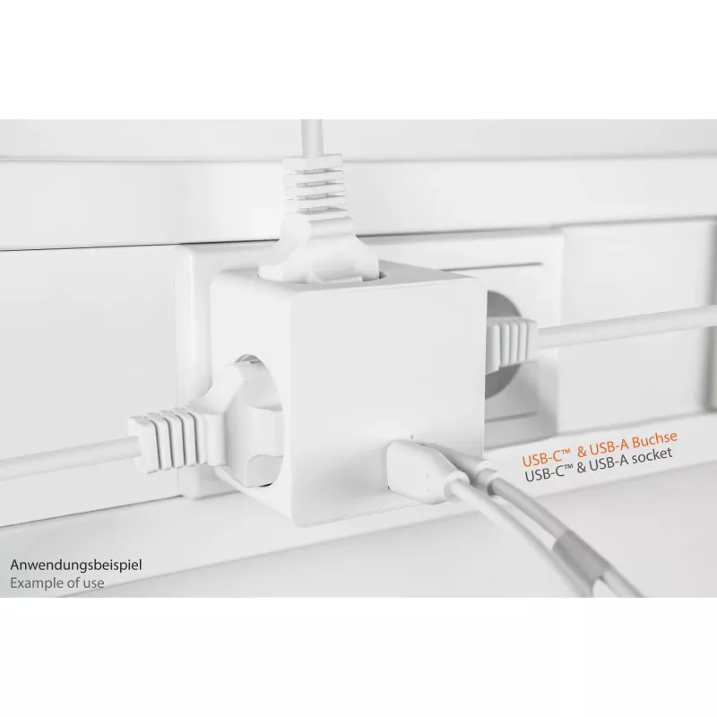 KABELMEISTER Power Strip Cube ar 3x Schutzkontakt kontaktligzdām, USB-C 20W PD 3.0 un USB-A 18W, 1.5m, balts
