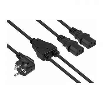 Kabelmeister Schuko spraudnis (90° leņķa) uz 2x IEC C13 Y-veida sadalītāja kabelis, 2m, melns