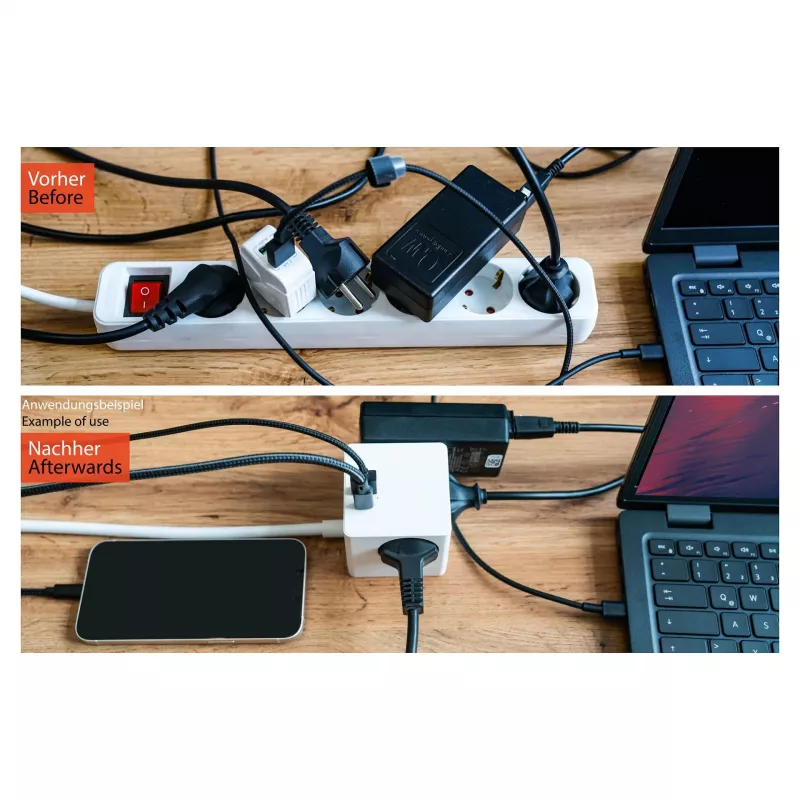 kabelmeister kontaktligzdu kubs 3 rozetes ar USB-C un USB-A, balts, 2m