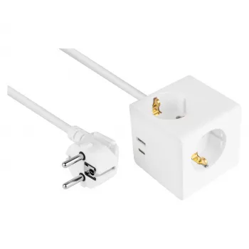 kabelmeister kontaktligzdu kubs 3 rozetes ar USB-C un USB-A, balts, 2m