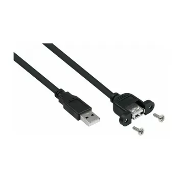 Kabelmeister USB 2.0 pagarinājuma kabelis, Type-A vīriešu savienotājs uz paneļa Type-A sieviešu savienotāju, 1m, melns