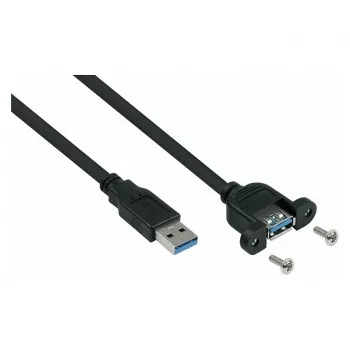 Kabelmeister USB 3.0 pagarinājuma kabelis, paneļa montāžai, Type-A vīrietis uz Type-A sieviete, 0,3 m, melns, UL sertificēts