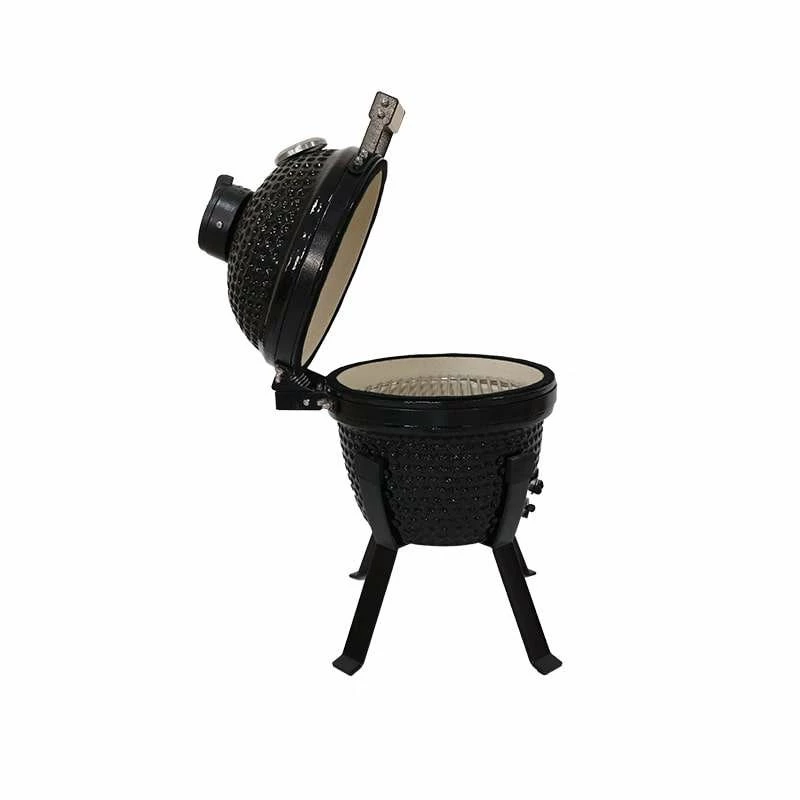 Kamado Bono Picnic keramiskais grils 13 collu kamado bārbekjū grils ar ratiņiem, ogles, melns