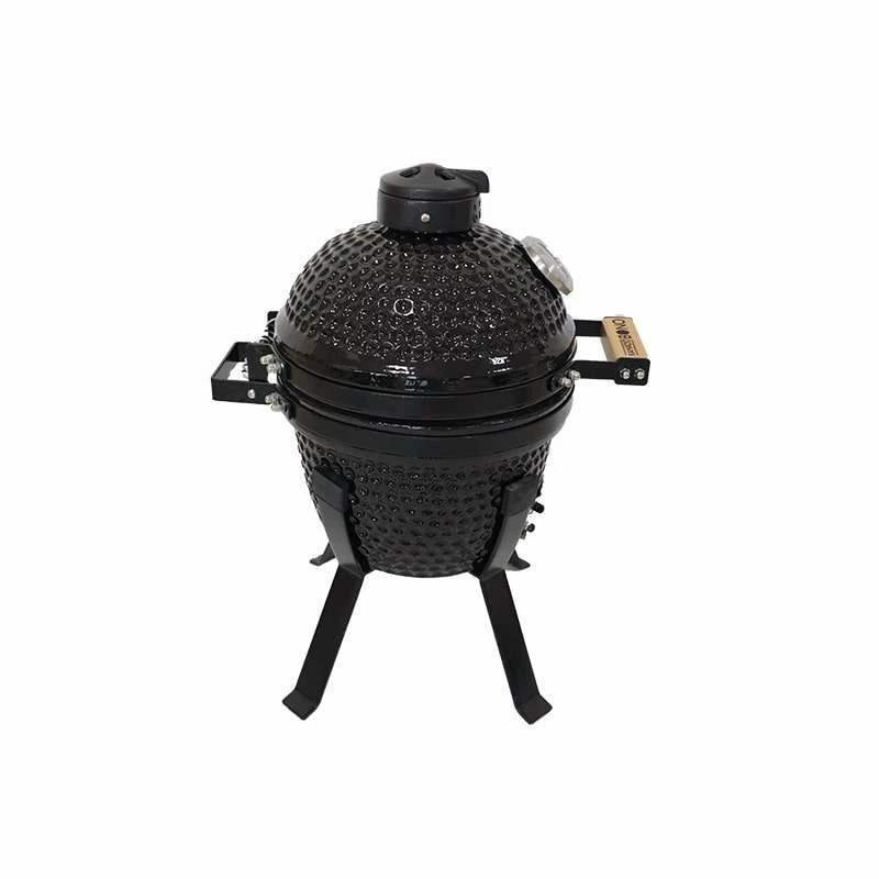 Kamado Bono Picnic keramiskais grils 13 collu kamado bārbekjū grils ar ratiņiem, ogles, melns
