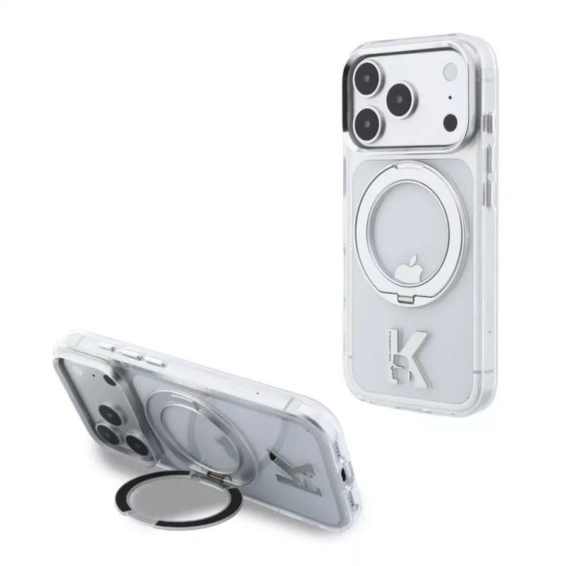 Karl Lagerfeld IML Ring Stand 360 Kameo Metal Macīgais vāciņš iPhone 18 Pro / 17 Pro - Caurspīdīgs