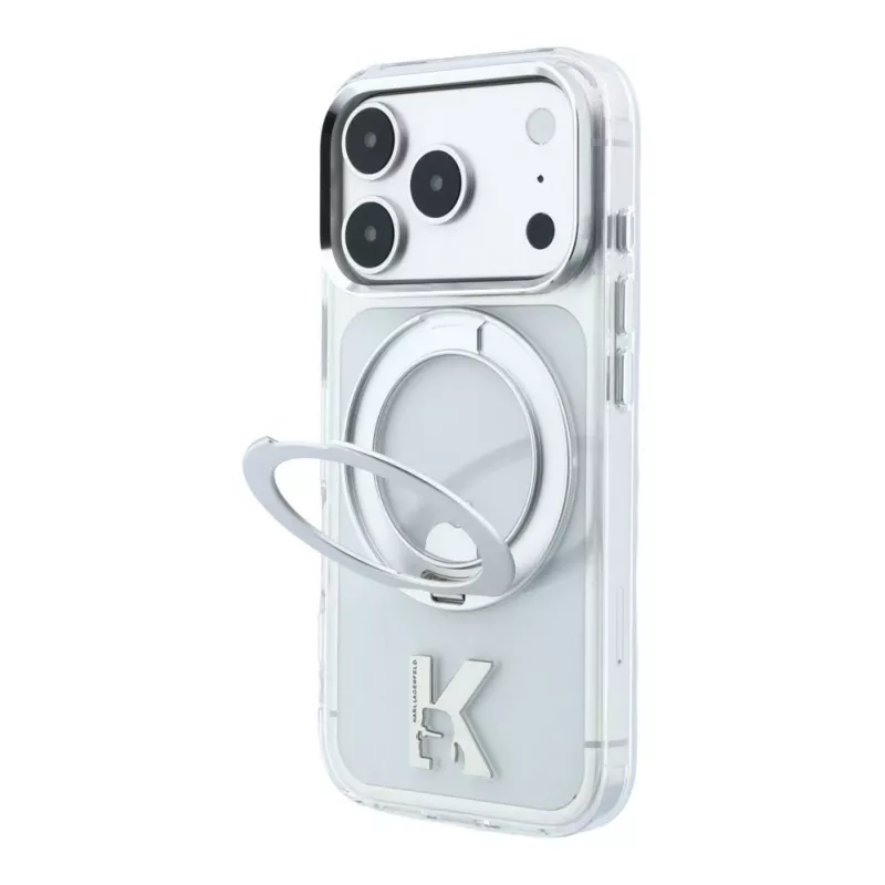Karl Lagerfeld IML Ring Stand 360 Kameo Metal Macīgais vāciņš iPhone 18 Pro / 17 Pro - Caurspīdīgs