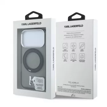 Karl Lagerfeld IML Ring Stand 360 Kameo Metal MagSafe maciņš iPhone 18 Pro Max / 17 Pro Max - Melns