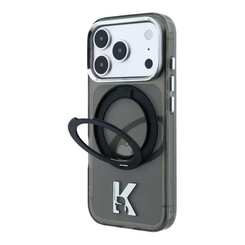 Karl Lagerfeld IML Ring Stand 360 Kameo Metal MagSafe maciņš iPhone 18 Pro Max / 17 Pro Max - Melns