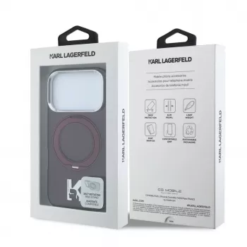 Karl Lagerfeld IML Ring Stand 360 Kameo Metal MagSafe maciņš iPhone 18 Pro Max / 17 Pro Max bordo