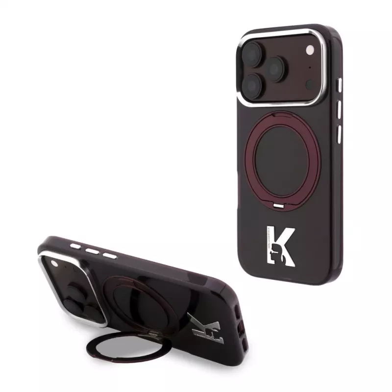 Karl Lagerfeld IML Ring Stand 360 Kameo Metal MagSafe maciņš iPhone 18 Pro Max / 17 Pro Max bordo