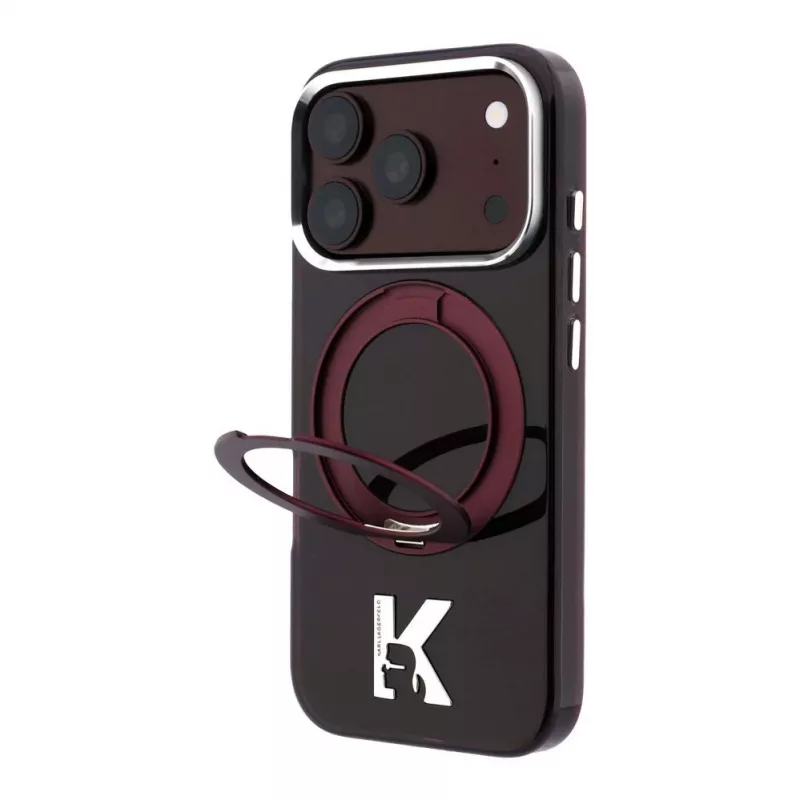 Karl Lagerfeld IML Ring Stand 360 Kameo Metal MagSafe maciņš iPhone 18 Pro Max / 17 Pro Max bordo
