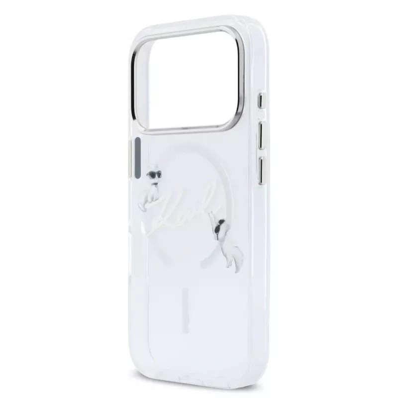 Karl Lagerfeld iPhone 15 Pro MagSafe cietais vāciņš, caurspīdīgs ar Karl Script logotipu