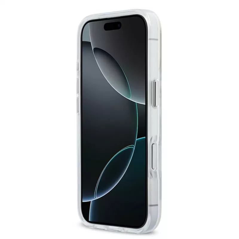 Karl Lagerfeld iPhone 15 Pro MagSafe cietais vāciņš, caurspīdīgs ar Karl Script logotipu
