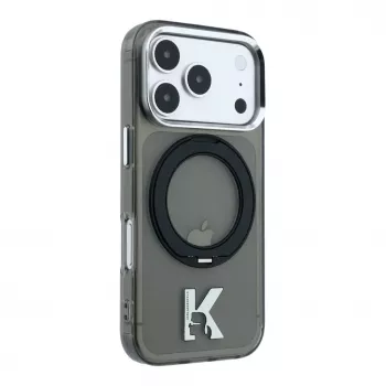 Karl Lagerfeld iPhone 18 Pro / 17 Pro MagSafe IML Ring Stand 360 Kameo Metal Maciņš - Melns
