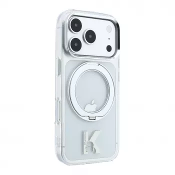 Karl Lagerfeld iPhone 18 Pro Max / 17 Pro Max MagSafe IML gredzena statīvs 360 Kameo metāla caurspīdīgs maciņš