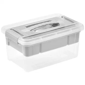 keeeper kaste ar vāku un organizatoru Henri 23x35x17cm 9L gaiši pelēka/caurspīdīga