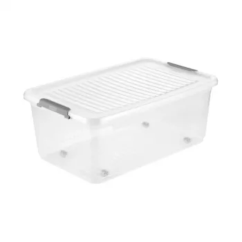 keeeper kaste ar vāku uz riteņiem clipbox Leo 59x38x24cm 37L caurspīdīga