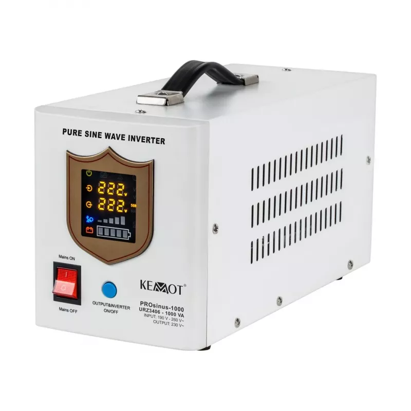 KEMOT PROsinus-1000 Avārijas barošanas bloks – tīra sinusa viļņa invertors ar 12V uzlādes funkciju, 230V, 1000VA/700W