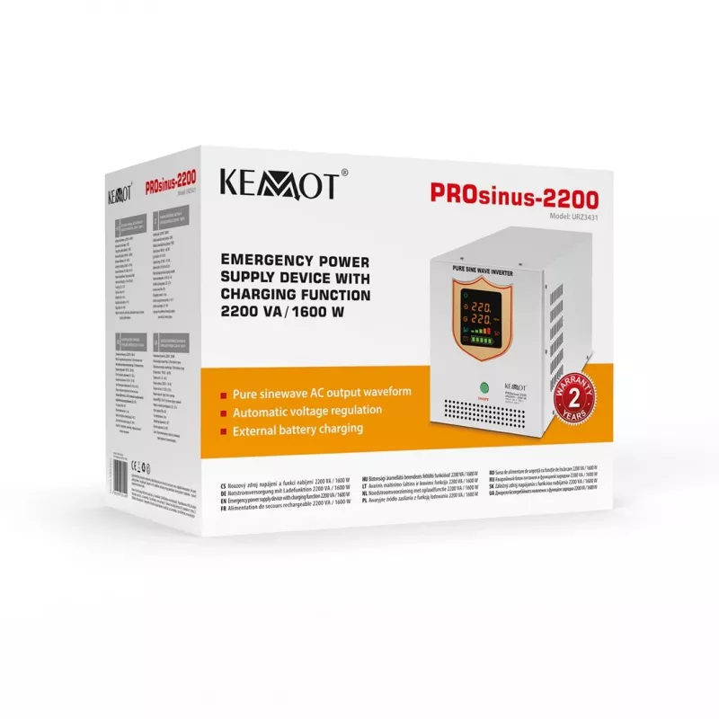 KEMOT PROsinus-2200 tīrā sinusoidālā viļņa invertors ar 12V uzlādes funkciju, 230V, 2200VA/1600W