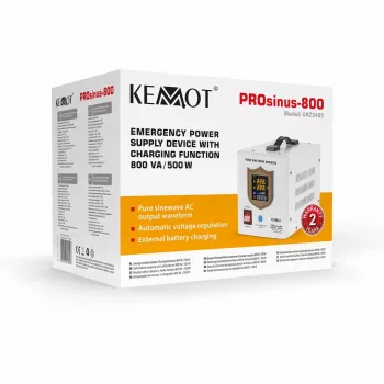 KEMOT PROsinus-800 Avārijas barošanas bloks – tīra sinusoidāla viļņa invertors ar 12V uzlādes funkciju, 230V, 800VA/500W