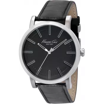 KENNETH COLE Vīriešu IKC1997 Analogais Kvarca Pulkstenis, Nerūsējošais Tērauds, 44mm, Melns Ciparnīca, Sudraba Krāsas Siksniņa
