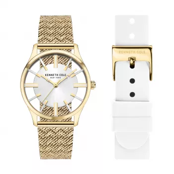 KENNETH COLE Sieviešu kvarca analogais pulkstenis KCWLG2124003 34.5mm Nerūsējošā tērauda korpuss Balts ciparnīca Melna ādas siksniņa