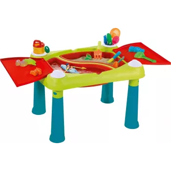 KETER Creative Fun Table tirkīza/sarkans – 2-in-1 bērnu aktivitāšu galds ar abpusēju virsmu, ķeblīti, zīmēšanas un būvēšanas piederumiem
