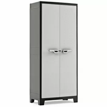 Keter Instrumentu skapis Titan 80x44x182 cm tumši pelēks/melns, izturīgs polipropilēna sveķu glabāšanas skapis ar 4 regulējamiem plauktiem, slēdzamām dubultdurvīm, laikapstākļu izturīgs, iekštelpu/āra lietošanai