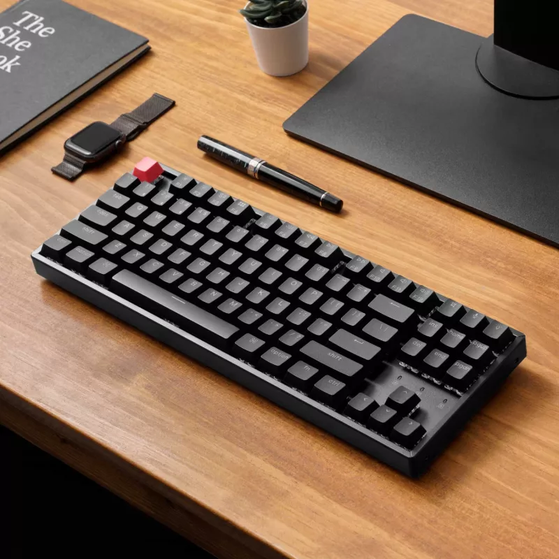 Keychron K8 QMK 80% TKL bezvadu mehāniskā tastatūra V2 ar sarkanajiem slēdžiem - melna