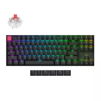 Keychron K8 QMK 80% TKL bezvadu mehāniskā tastatūra V2 ar sarkanajiem slēdžiem - melna