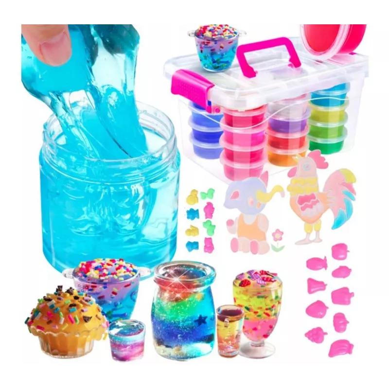 Kiddyz DIY Slime Factory: Liels komplekts ar mirdzumiem un figūriņām gļotu veidošanai