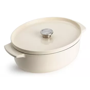 KitchenAid Čuguna sautējuma trauks ar vāku 30 cm, ovāls, mandeļkrēms