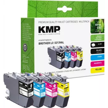 KMP B100V Pārlādēta tintes kasetņu komplekts Brother LC-3213 - Melna, Ciāna, Fuksīna, Dzeltena (4 iepakojums, 4x400 lapas)