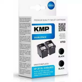KMP DOUBLEPACK H75D - 2-Pack - 8 ml - XL - Melna - Saderīga tintes kasetne (Alternatīva HP 301XL, HP CH563EE) HP DeskJet 1000, 1010, 1050 AiO, 1050A AiO, 1510 AiO, 2000, 2050 AiO, 2050A AiO, 2510 AiO, 2540 AiO, 3000, 3050 AiO, 3050A eAiO