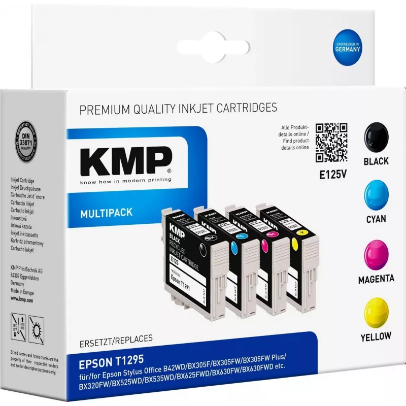 KMP E125V saderīgu tintes kasetņu 3 komplekts – ciāna, fuksīna, dzeltena Epson Stylus SX230, SX235, SX430, SX438, WorkForce WF-3520, WF-3530, WF-3540, WF-7015, WF-7515, WF-7525 1617,4050