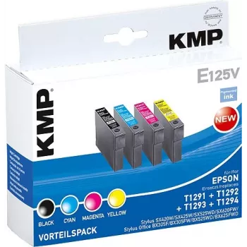 KMP E125V saderīgu tintes kasetņu 3 komplekts – ciāna, fuksīna, dzeltena Epson Stylus SX230, SX235, SX430, SX438, WorkForce WF-3520, WF-3530, WF-3540, WF-7015, WF-7515, WF-7525 1617,4050