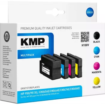 KMP H100V Augstas ietilpības tintes kasetņu komplekts - melna, ciāna, fuksīna, dzeltena - saderīgs ar HP Officejet Pro 251dw, 276dw, 8100, 8600, 8610, 8615, 8620, 8625, 8630 - 4 komplekts