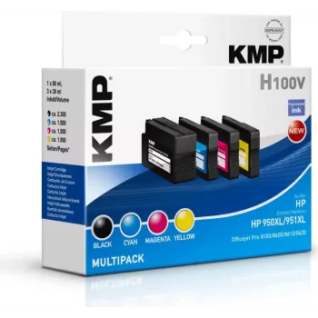 KMP H100V Augstas ietilpības tintes kasetņu komplekts - melna, ciāna, fuksīna, dzeltena - saderīgs ar HP Officejet Pro 251dw, 276dw, 8100, 8600, 8610, 8615, 8620, 8625, 8630 - 4 komplekts