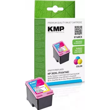 KMP H168CX saderīga tintes kasetne, trīskrāsu (ciāna, magenta, dzeltena) 12 ml - aizstāj HP 302XL F6U67AE