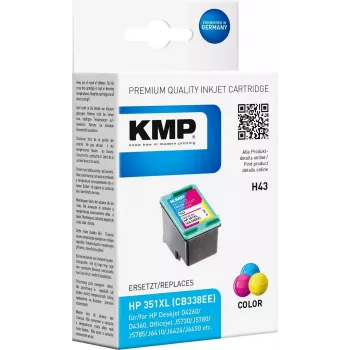 KMP H43 trīskrāsu saderīgs tintes kārtridžs (ciāna, fuksīna, dzeltena) - 21 ml - aizstāj HP 351XL / CB338EE - paredzēts HP Officejet J6413, J6415, Photosmart C4450, C4470, C4472, C4524, C4585, C5225, C5288 1707.4351